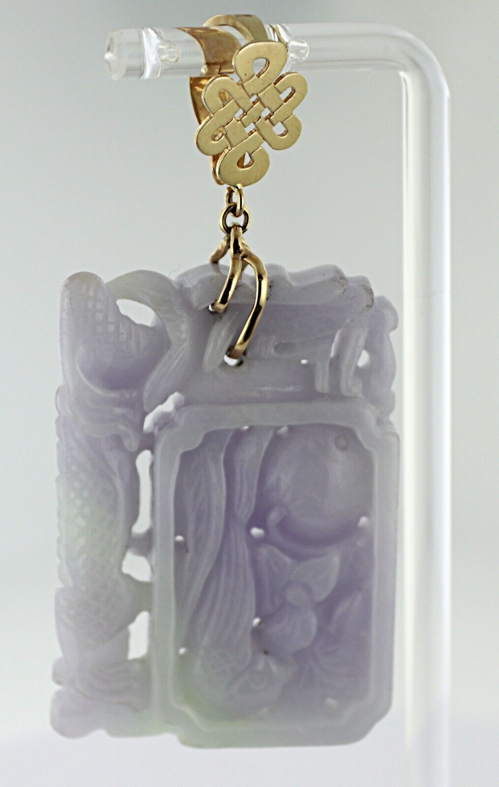 Carved Jadeite, 14K Yellow Gold Pendant - image 1