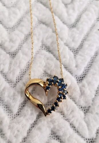 14k Yellow Gold & Sapphire Cluster Heart Love Pend