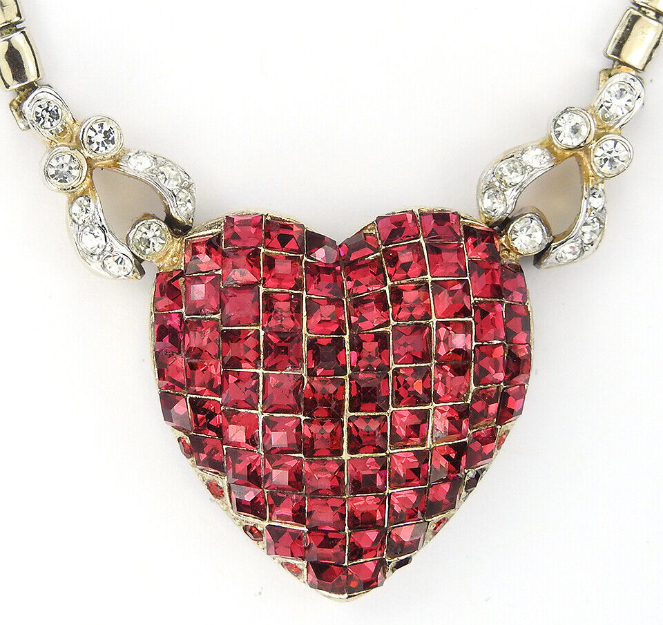 Corocraft Gold Pave and Invisibly Set Ruby Heart … - image 4