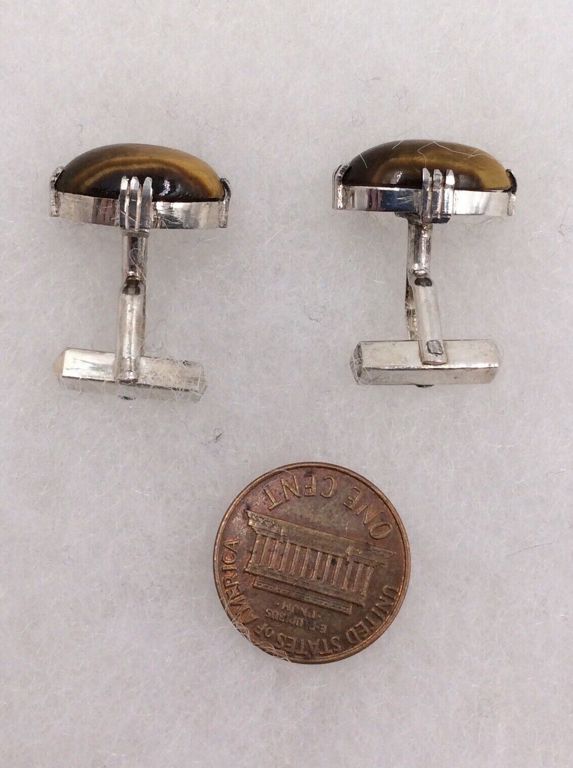 STERLING SILVER VINTAGE TIGERS EYE CUFFLINKS - image 6