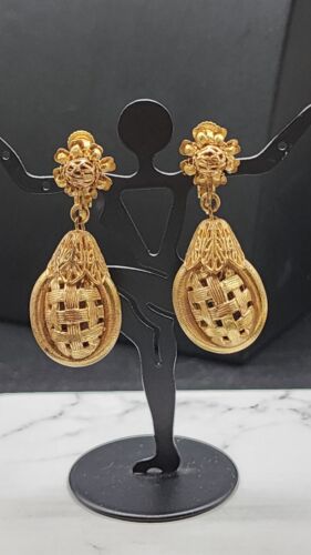 Miriam Haskell Earrings Matte Gold Floral Basket … - image 1