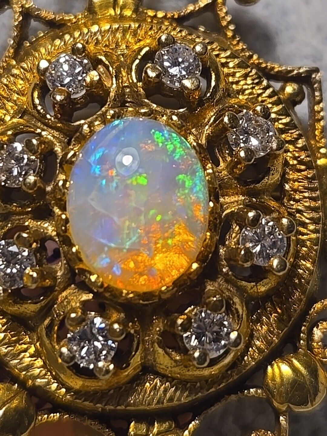 Estate Opal And Diamond Pin & Pendent - image 3