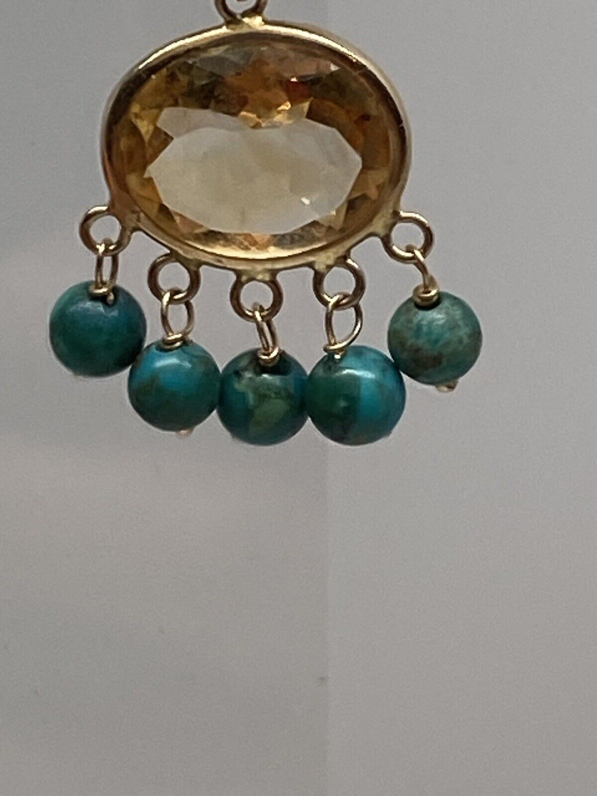 14K Yellow Gold Bezel Citrine and Turquoise Bead … - image 13