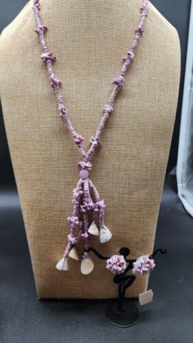 VTG Les Bernard Purple Shell Necklace And Clip Ear