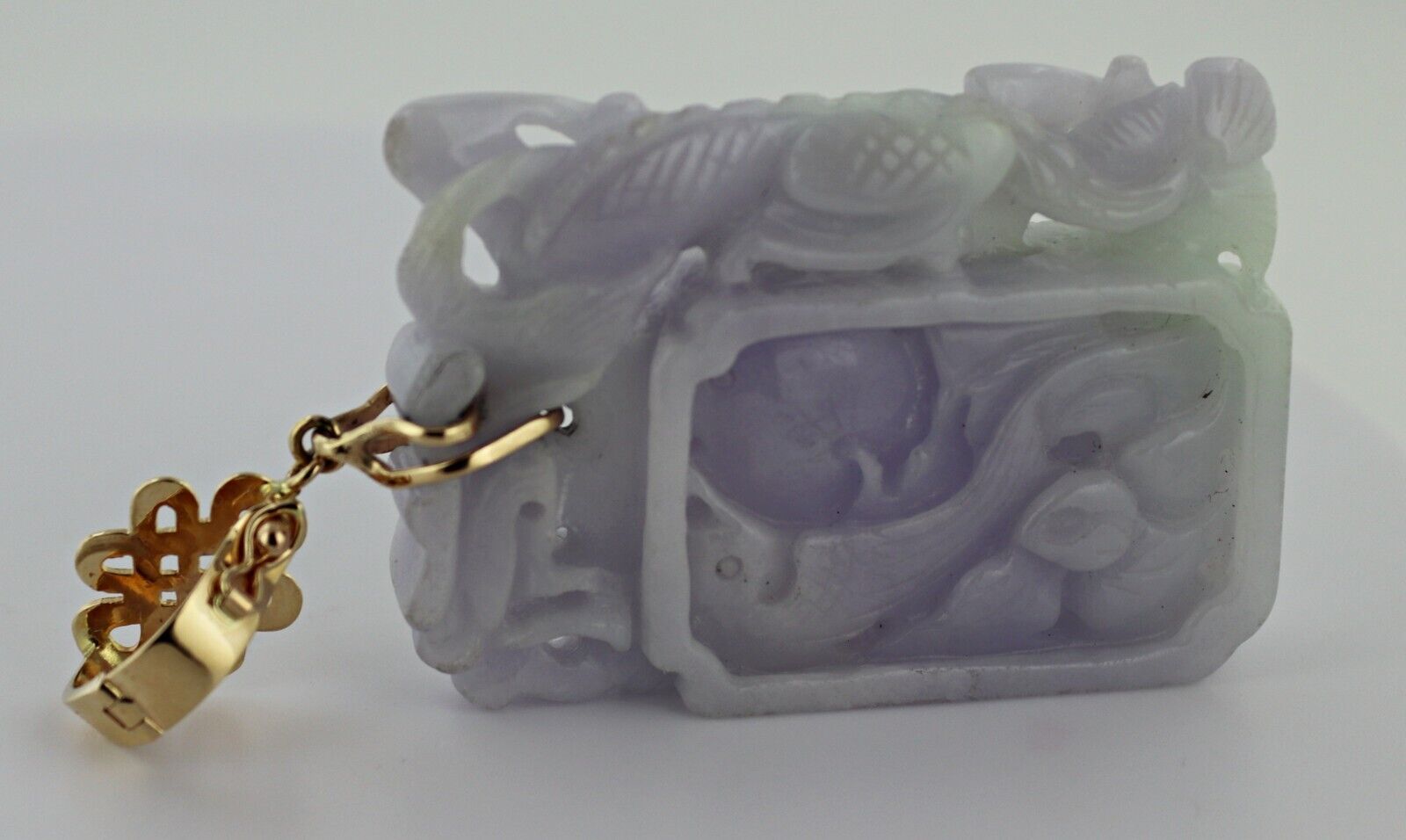 Carved Jadeite, 14K Yellow Gold Pendant - image 6