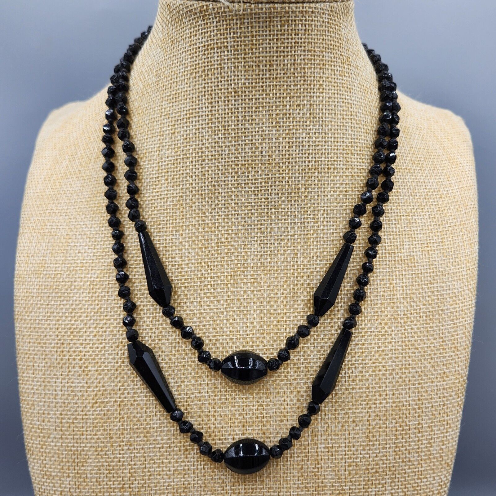 Estate Victorian Black French Jet 2 Strand Layere… - image 3