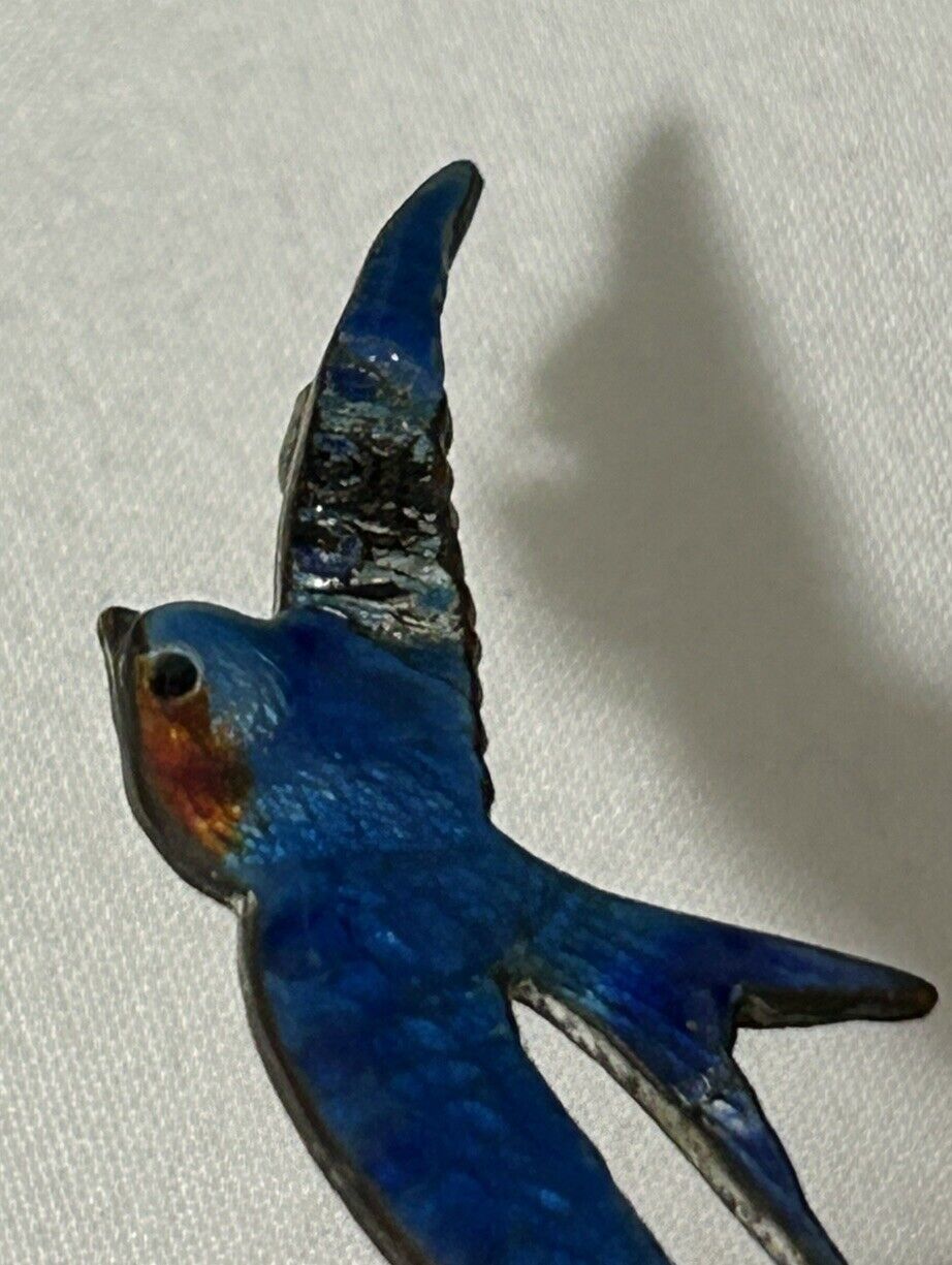 Vtg Art Deco Nouveau Swallow Bluebird Guilloche E… - image 5