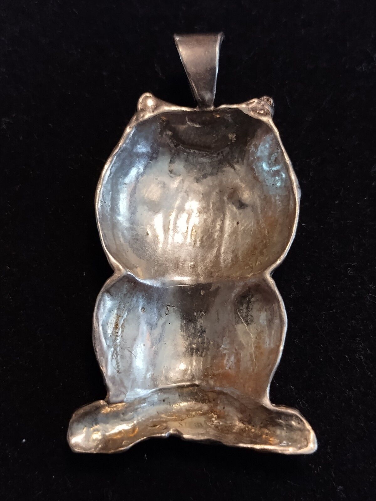 Vintage Sterling Silver Owl Pendant - image 2