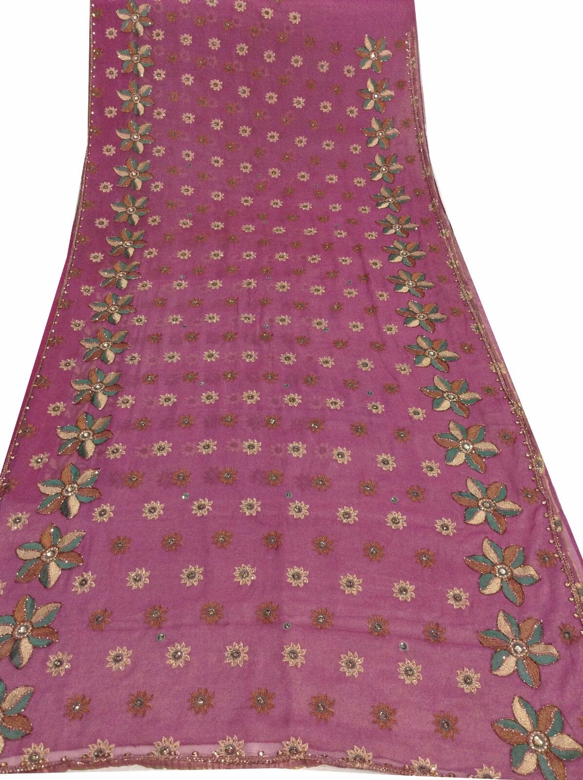 Om Vintage Indian Sari Georgette Hand Beaded Purp… - image 4