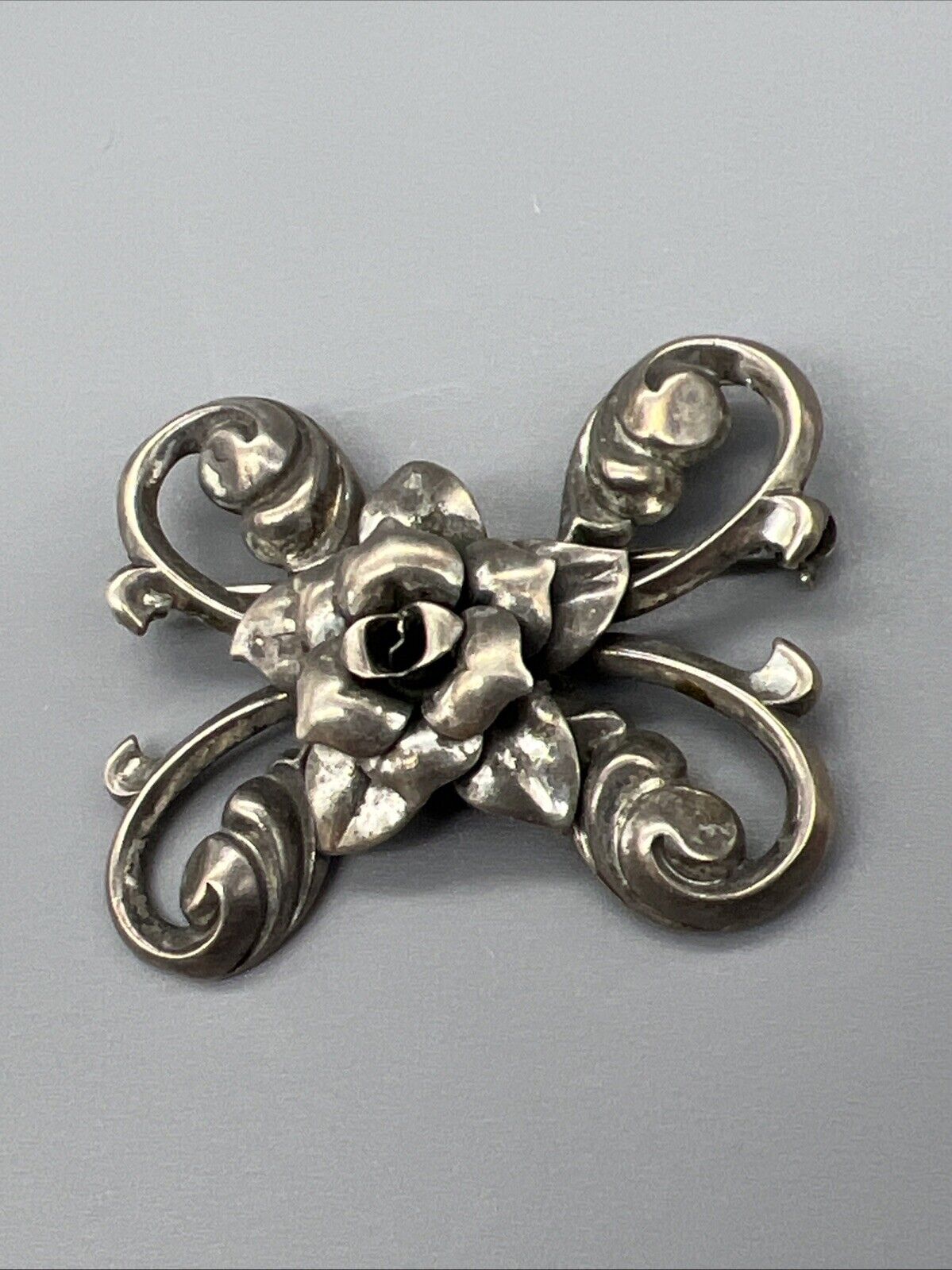 BEAU Designer Sterling Silver Brooch Antique FLOR… - image 2