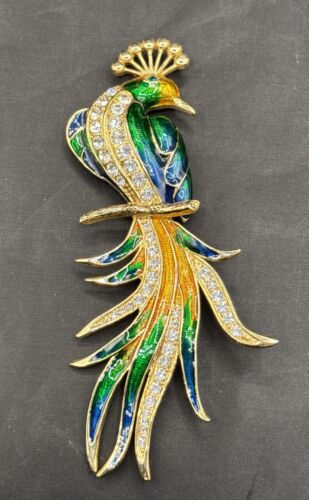 Vintage Bird Brooch Pin Peafowl Peacock Multicolor