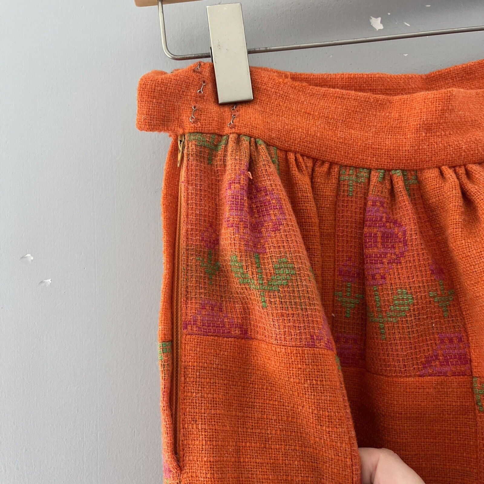 Vintage Orange Patchwork Maxi Skirt Floral Weave … - image 5