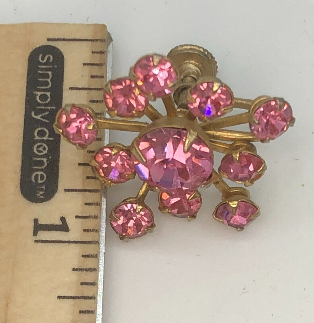 Vintage Pastel Pink Rhinestone Flower Gold Tone S… - image 6