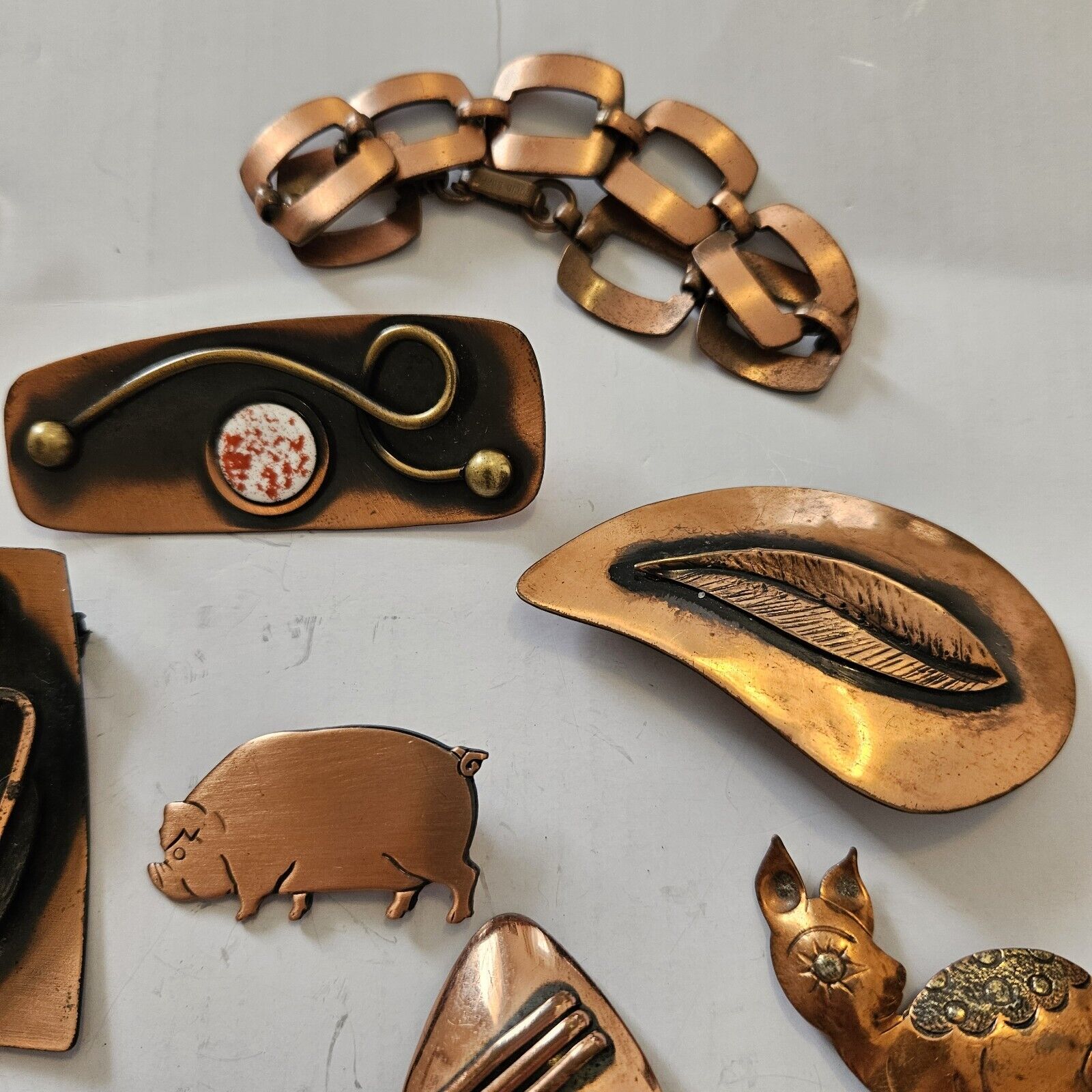 Estate Lot Copper Jewelry 1960's Renoir Pins Brac… - image 10