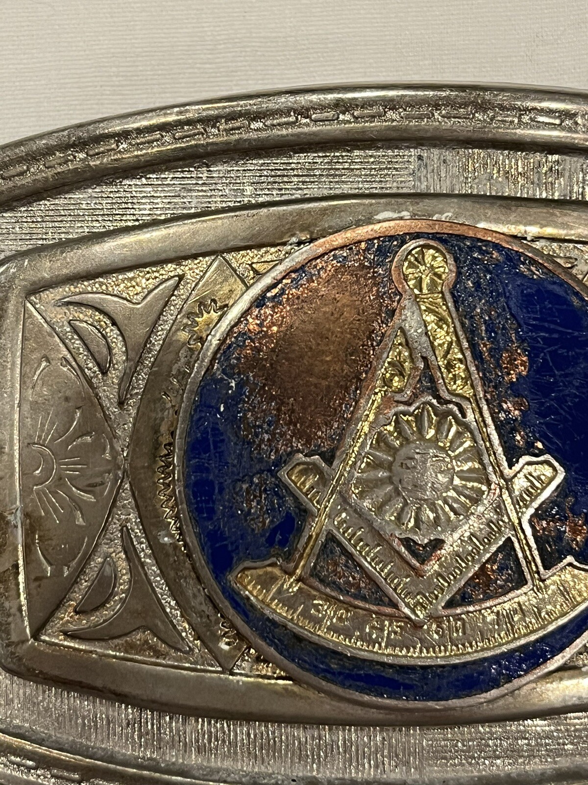 Vintage Masonic Square and Compass Brass Belt Buc… - image 5