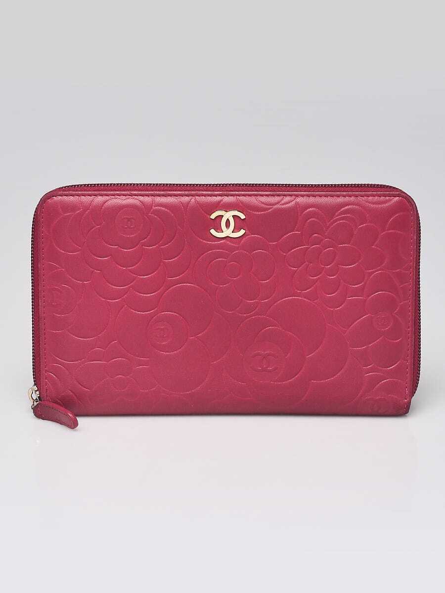 Chanel Pink Camellia Embossed Lambskin Leather Zi… - image 1