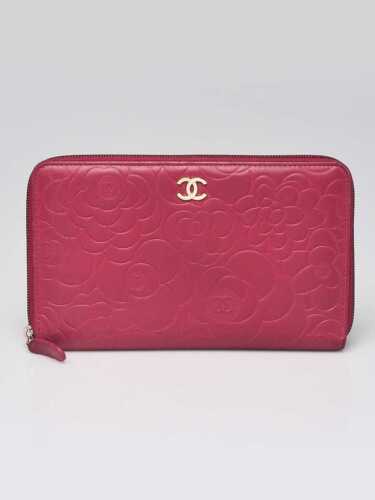 Chanel Pink Camellia Embossed Lambskin Leather Zi… - image 1