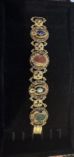 Vintage Art Deco Gold Tone Panel Bracelet