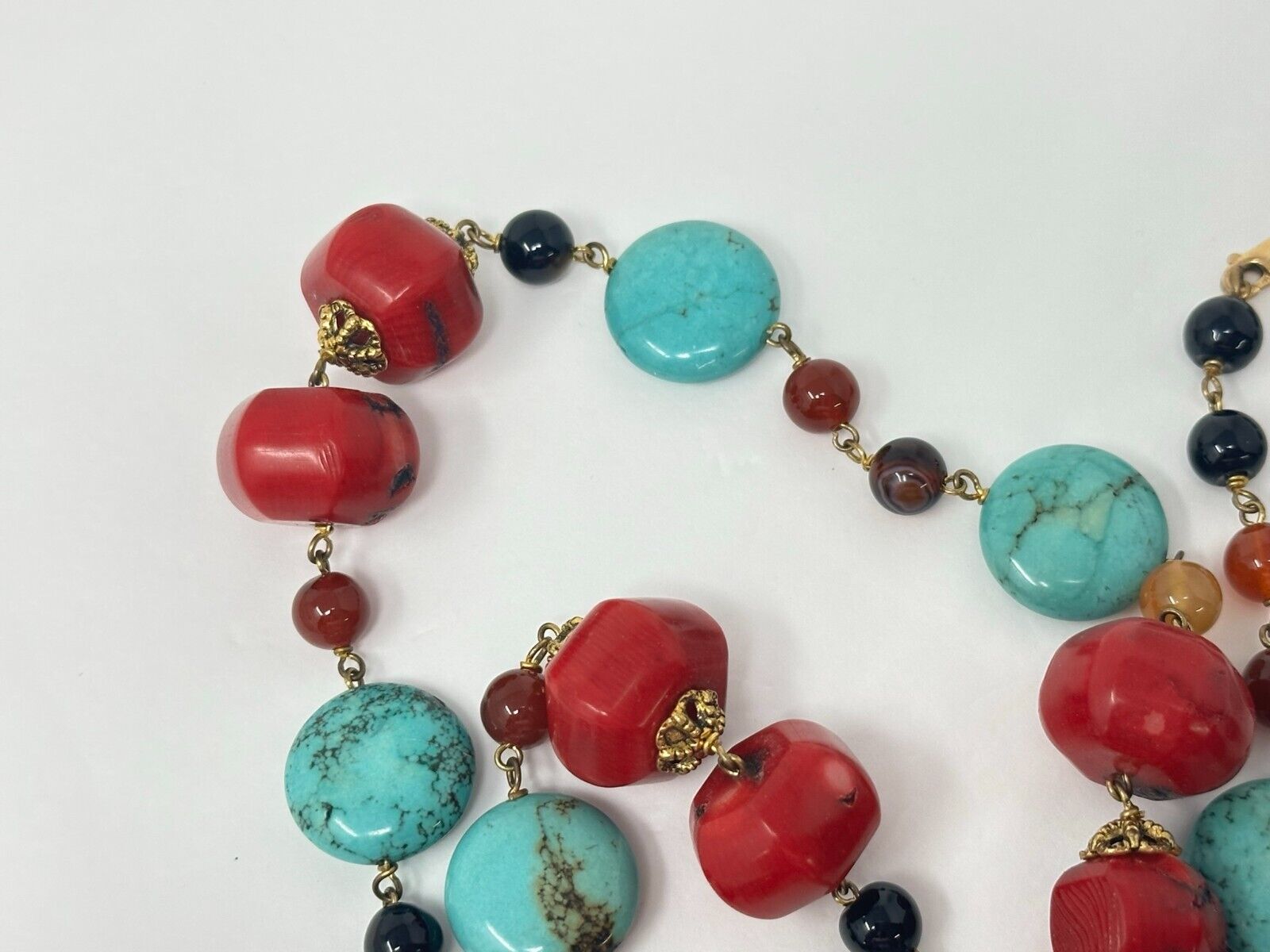 Vintage 14k Gold-Filled Blue Turquoise Red Coral … - image 5