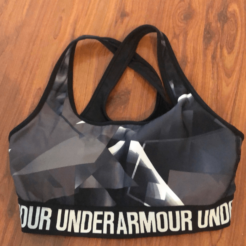 Under Armour Gray and black printed athletic bra … - image 1