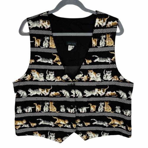 Vintage Linda Tilson Cat Vest Kittens Womens XL A… - image 1