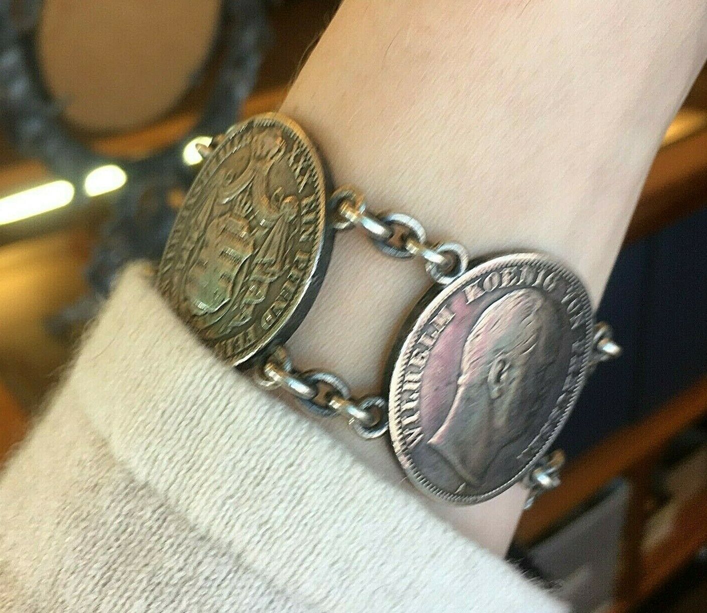 Antique Silver German States Thaler Coin Bracelet - image 6