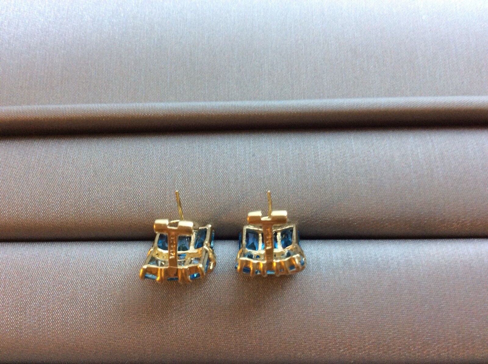 Earrings 14k solid Yellow Gold, Blue Topaz - image 5