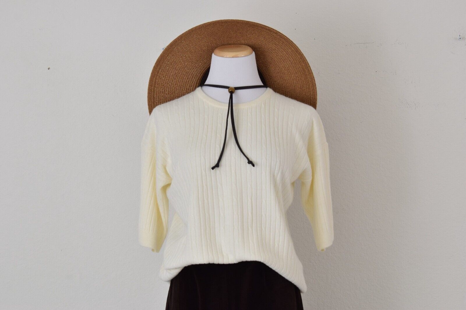 Vintage 80s/90s Beige Acrylic Knit Pullover Top |… - image 9