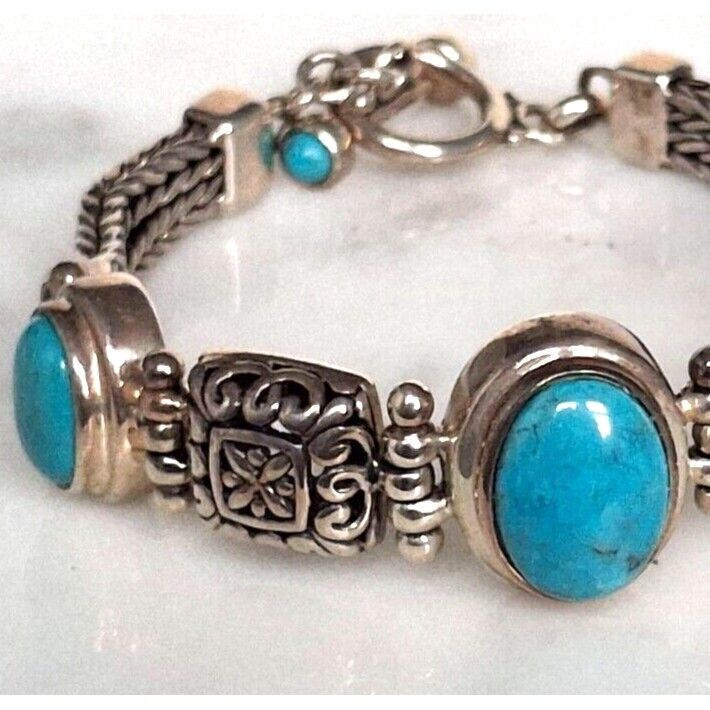 ORNATE 925 STERLING SILVER AND TURQUOISE  BRACELE… - image 2