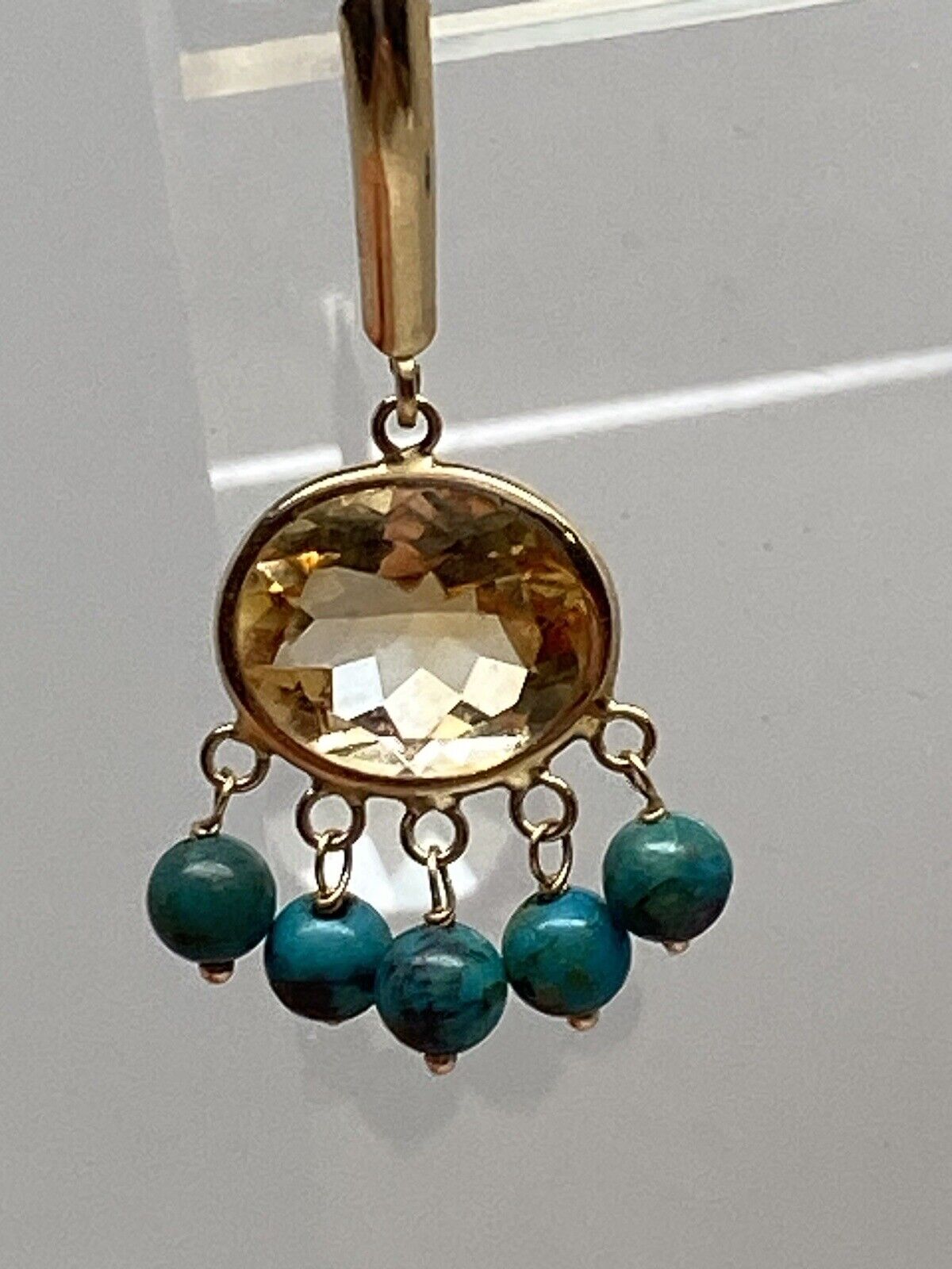 14K Yellow Gold Bezel Citrine and Turquoise Bead … - image 2