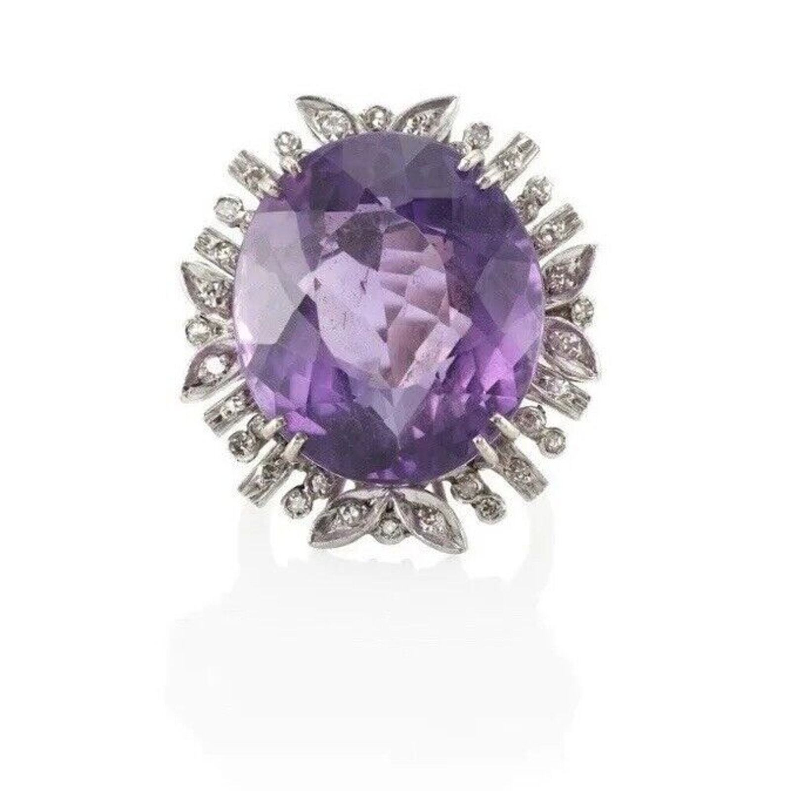 The 18k white gold diamond out amethyst ring - image 4