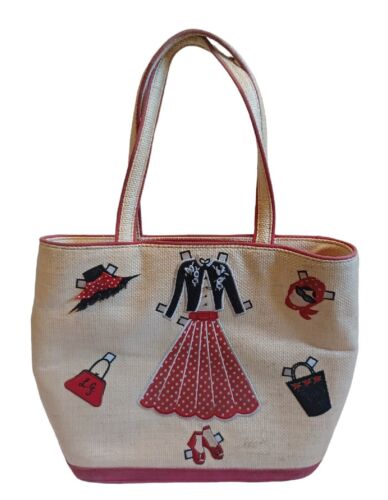 Lulu Guinness Paper Doll Raffia Jackie-O Tote Pre… - image 1