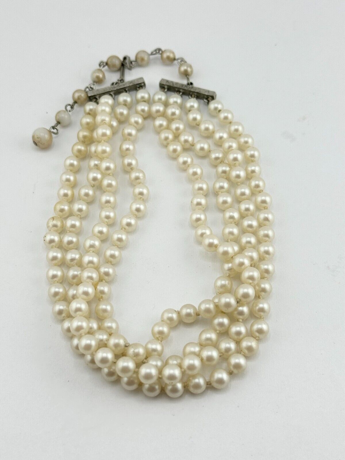 Vintage four strand faux pearl collar necklace - image 3