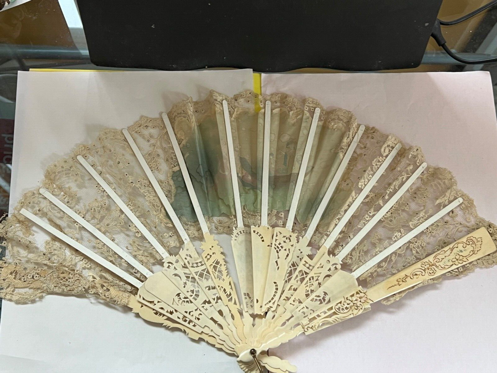 2) Antique Victorian Folding HAND FANS Made of La… - image 3