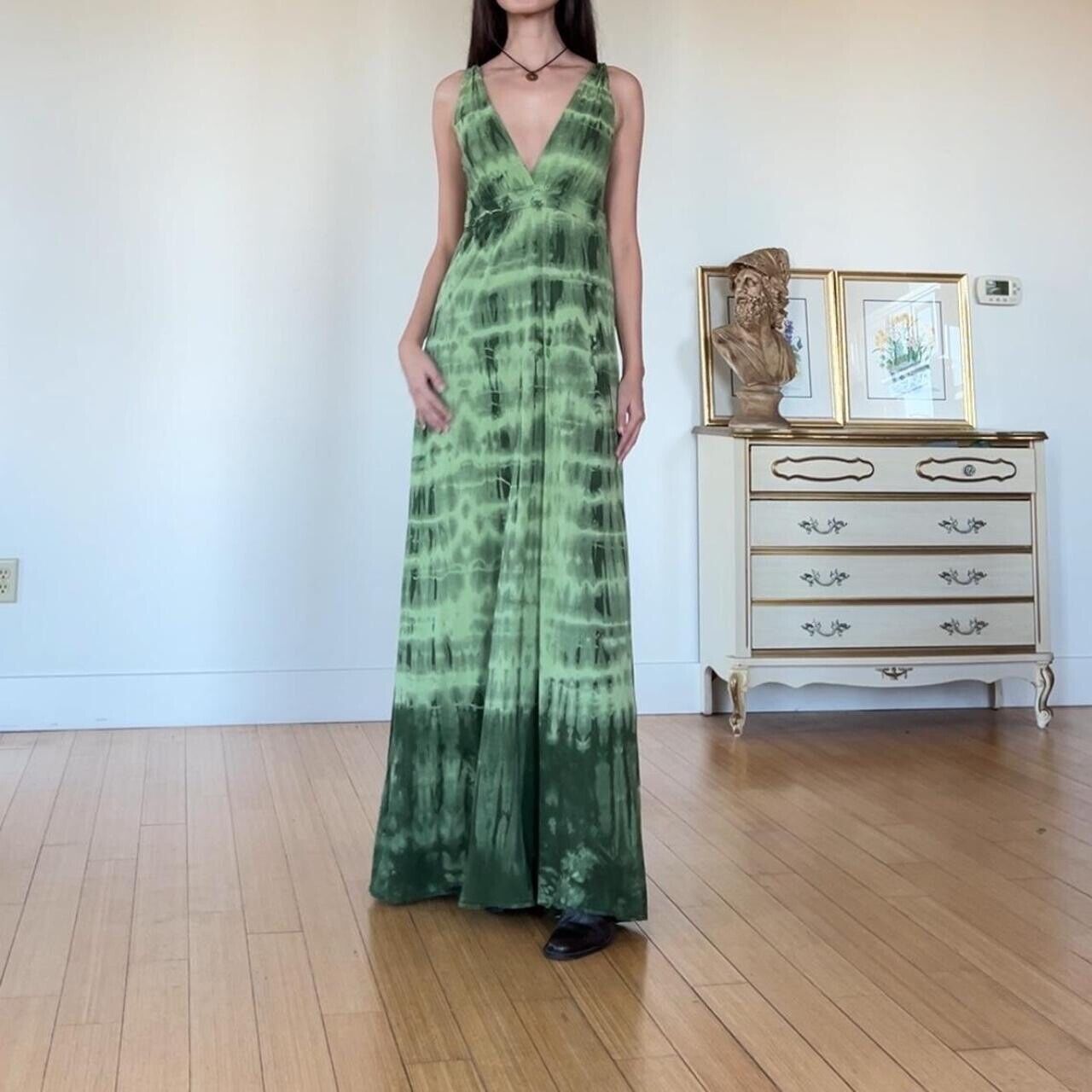 vintage y2k green tie dye maxi dress M - image 8