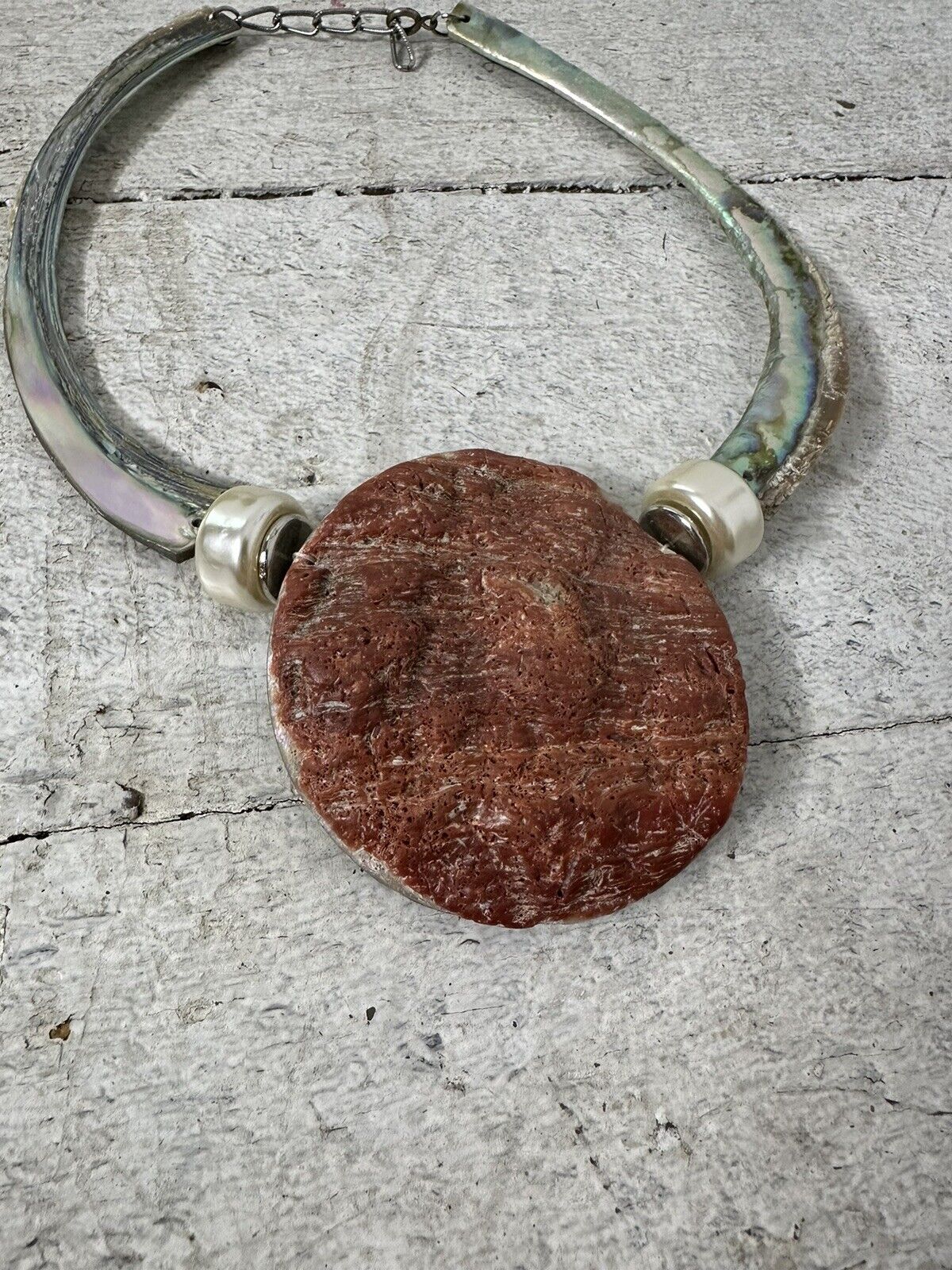 Vintage Raw Natural Abalone Statement Chocker Nec… - image 3