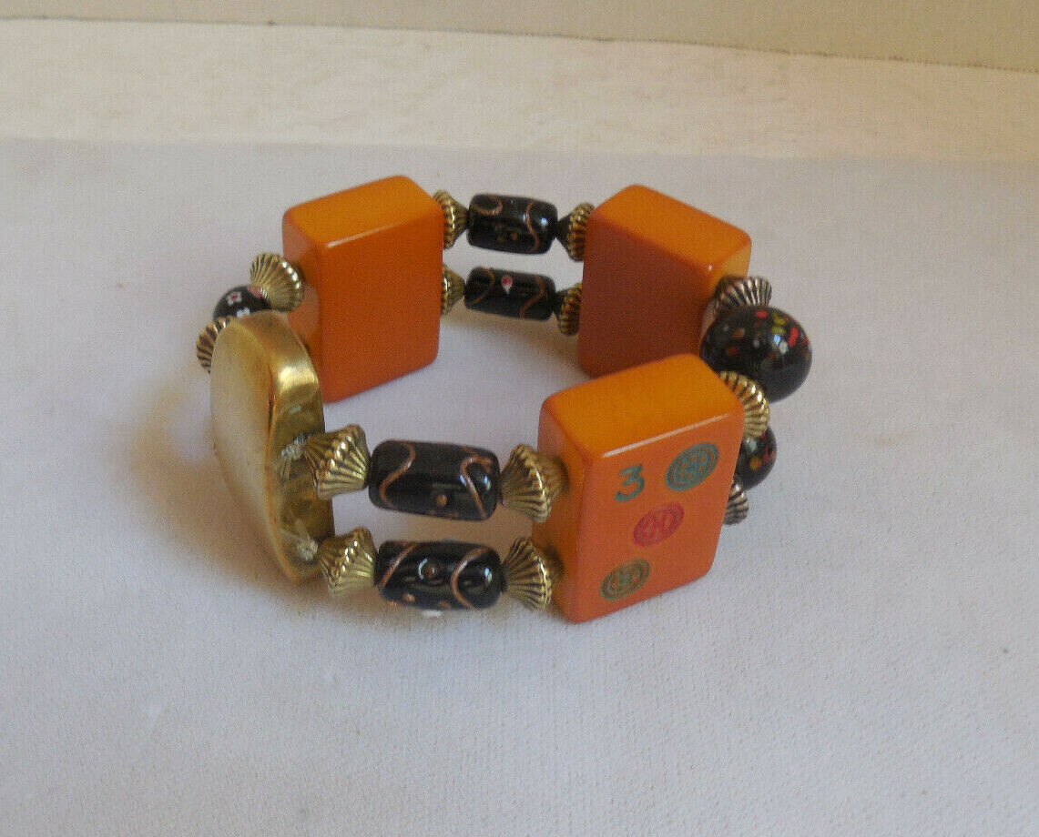 Vintage Bakelite Mahjong Tile Stretch Bracelet - image 1