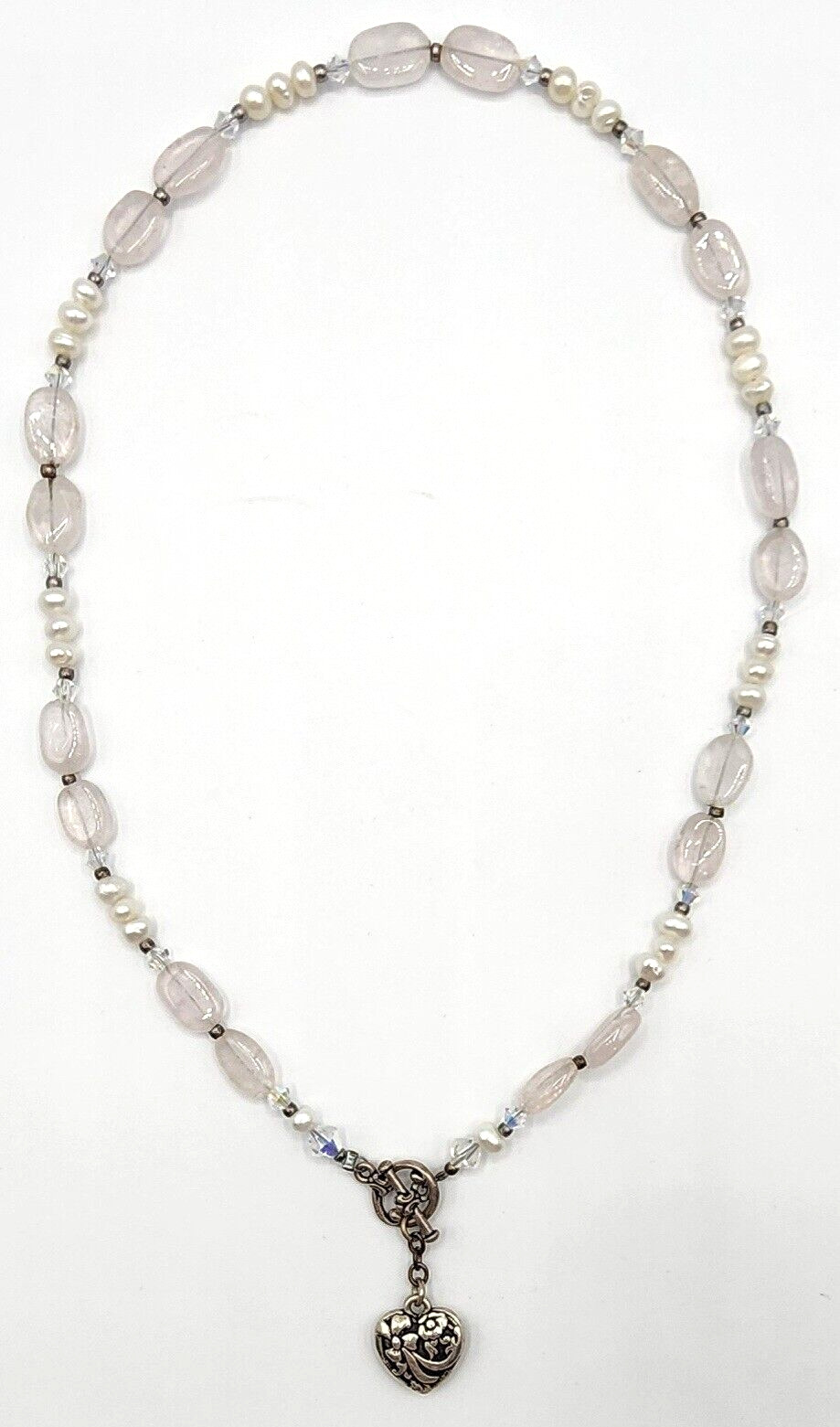 Vtg? Rose Quartz Freshwater Pearls Sterling Silve… - image 3