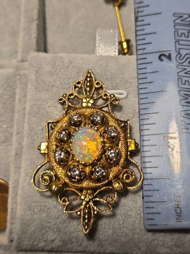 Estate Opal And Diamond Pin & Pendent - image 1