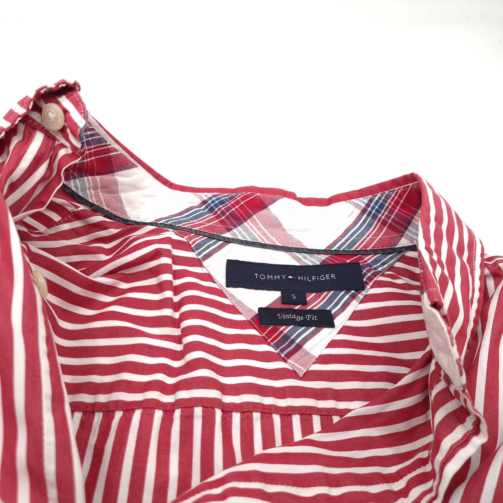 Tommy Hilfiger Men Shirt Red Striped Cotton Vinta… - image 3