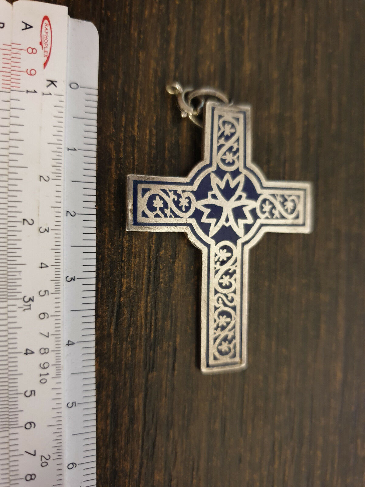 VINTAGE ENAMEL LACQUER STERLING SILVER 950 CROSS. - image 6