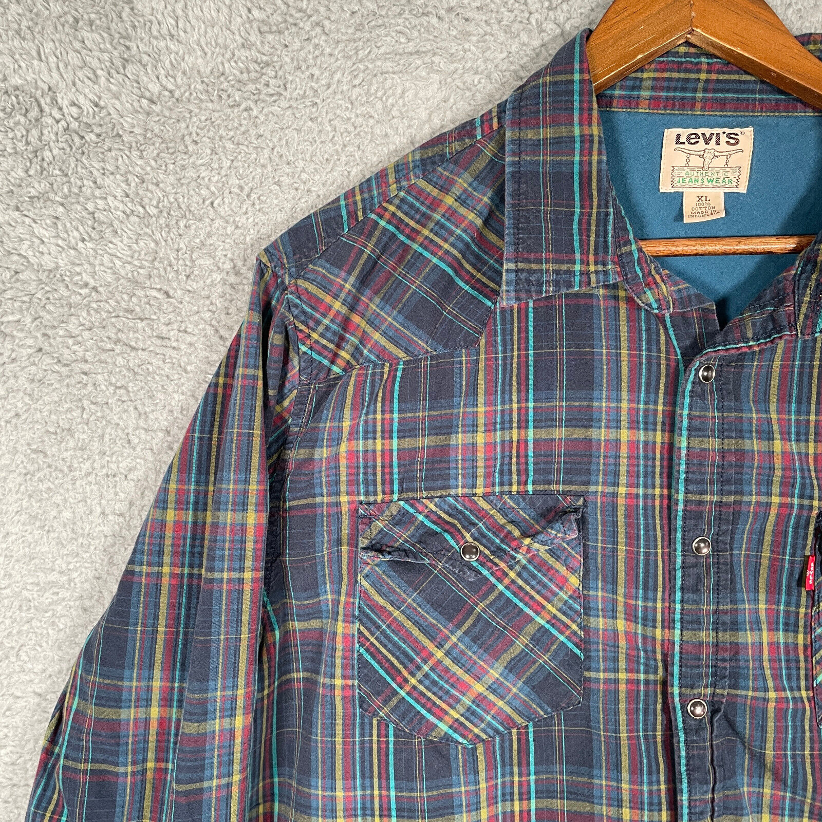 Levis Vintage Shirt Mens XL Western Authentic Pea… - image 2