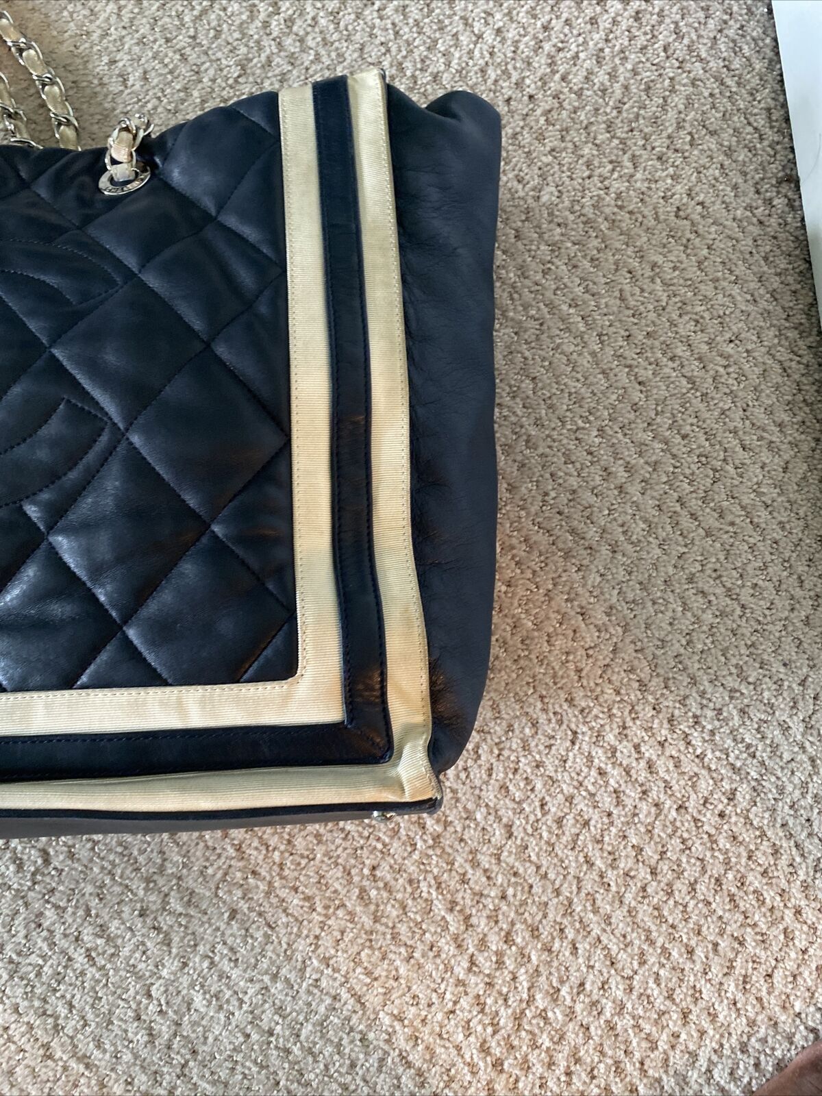 Dark Blue Large Rare Authentic CHANEL Lamb Skin M… - image 4