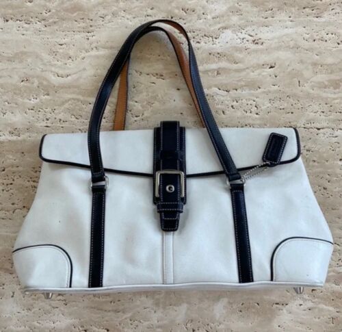 Authentic Coach Hampton Leather Handbag, White & … - image 1