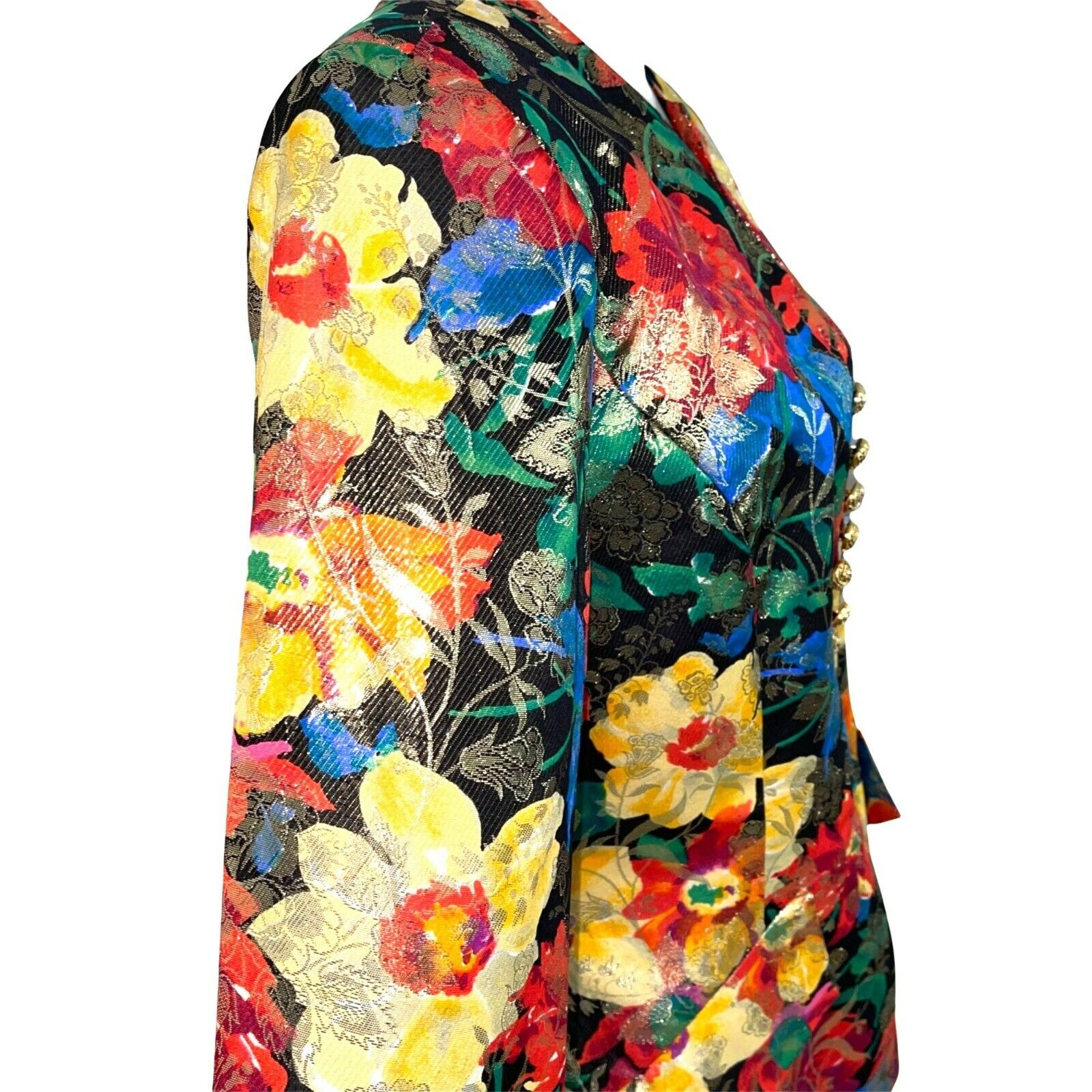 Vintage Custom Made Blazer Womens Silk Floral Met… - image 5