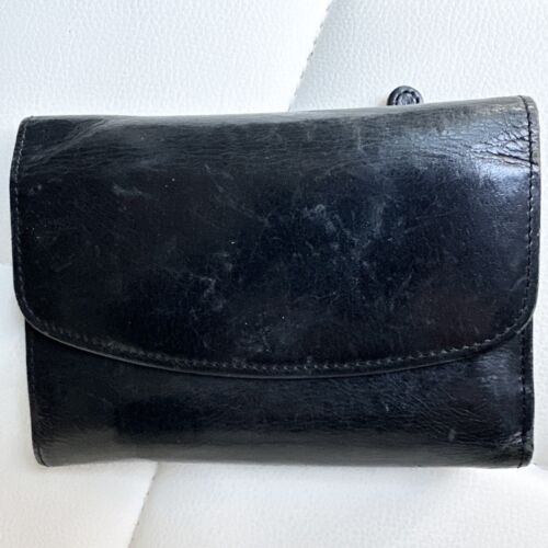 Coach Black Leather Tri-Fold Envelope Snap Clutch… - image 1