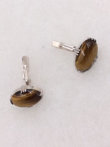 STERLING SILVER VINTAGE TIGERS EYE CUFFLINKS - image 1