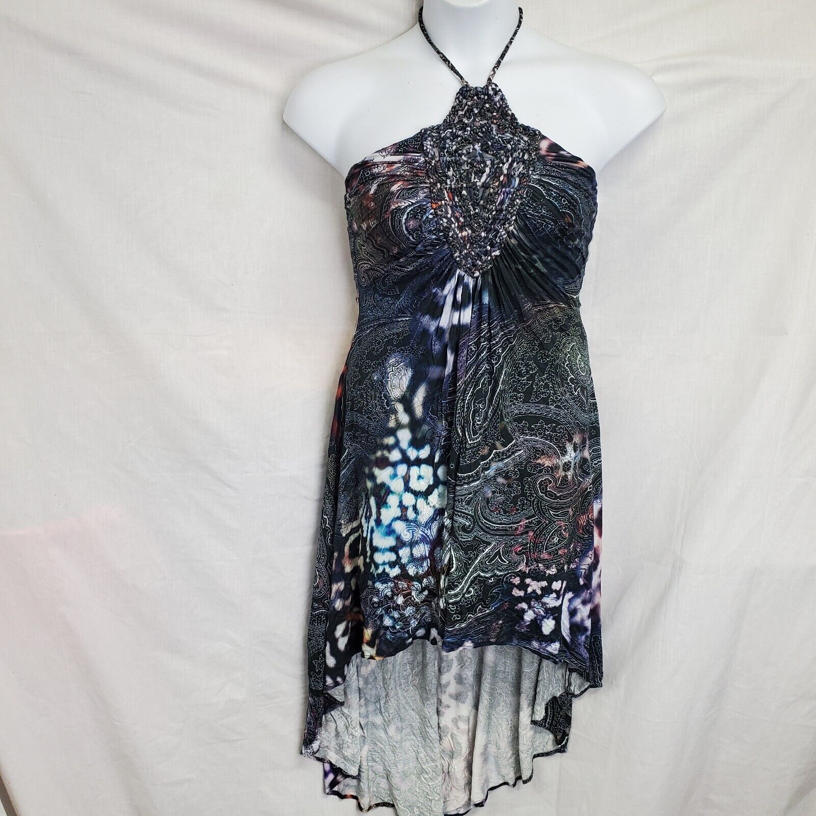 Sky Brand Dress Size M Halter Purple Print Croche… - image 1