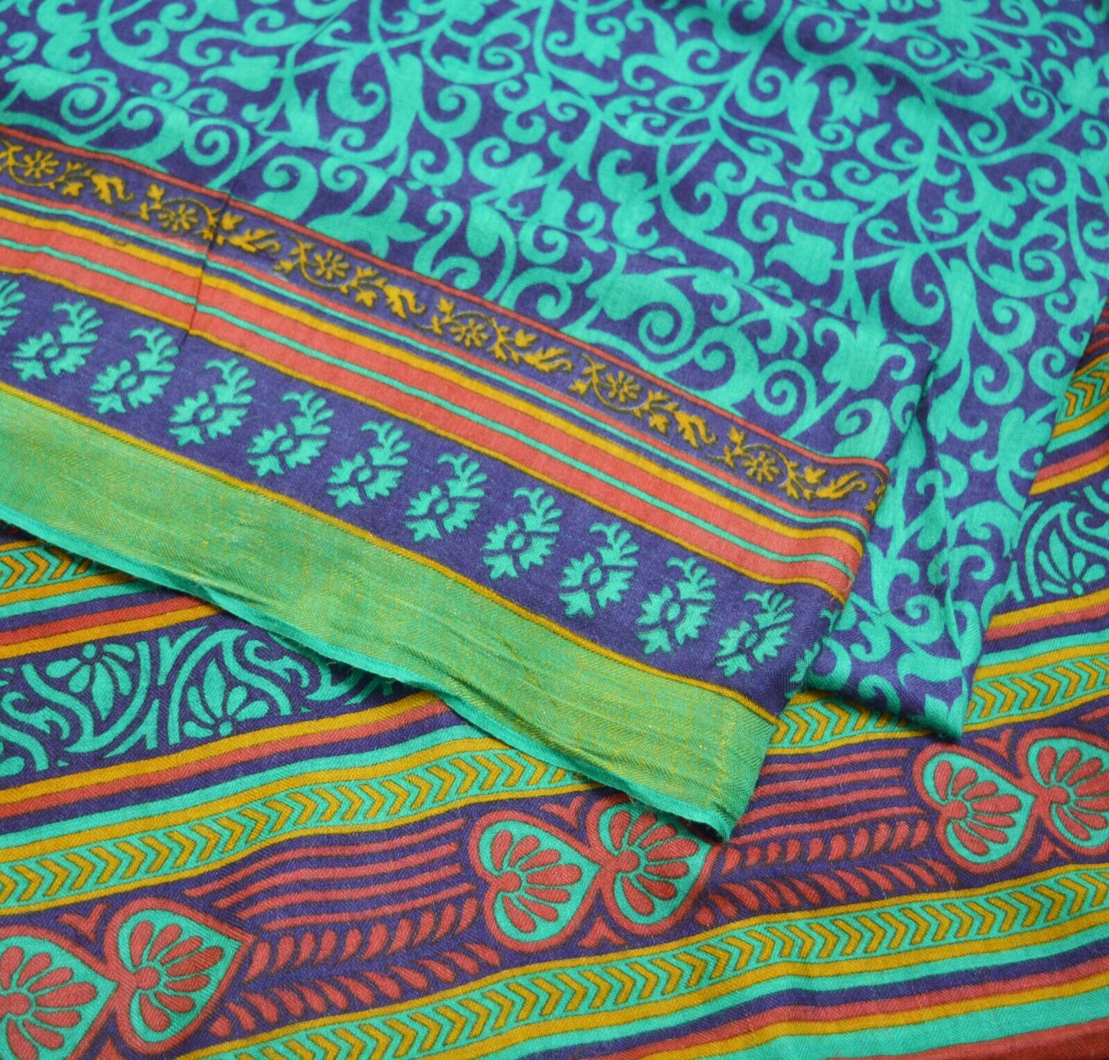 Vintage Blue & Green Heavy Saree Pure Woolen Wove… - image 1