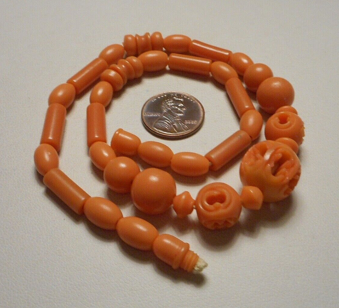 Antique Art Deco Faux Orange Coral Carved Cellulo… - image 2